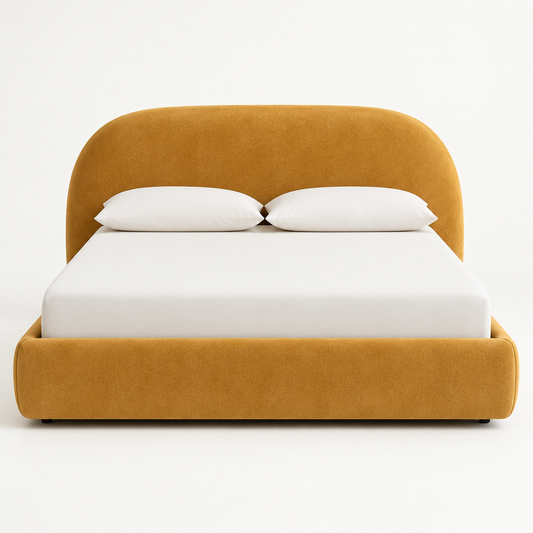 The Riviera Yellow Velvet Modern Upholstered Bed