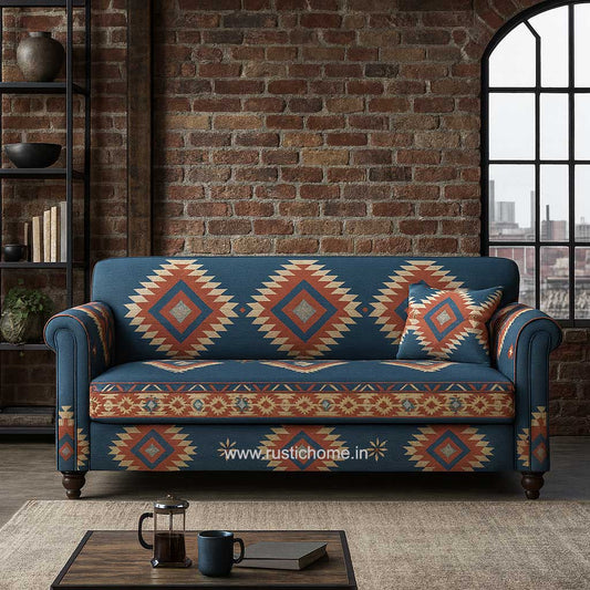 Rugs Printed Blue Three Seater Sofa