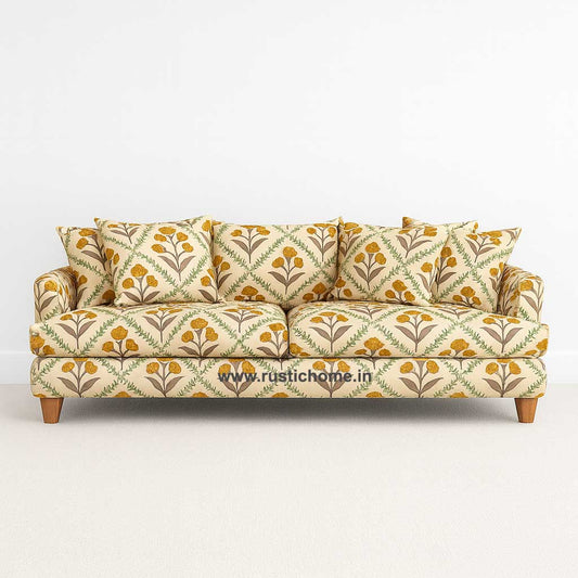 Tulip Bloom Linen Beige Printed Comfy sofa