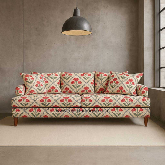 Tulip Bloom Linen Red  Printed Comfy sofa