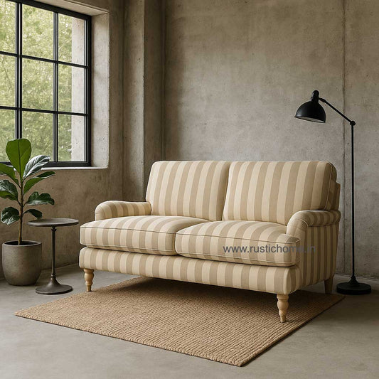 Claude Beige Stripe Printed  Three Seater Sofa