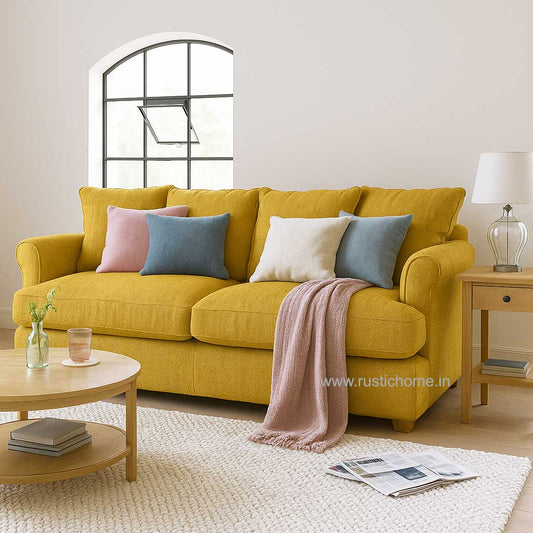 Azriah linen Yellow 3 Seater comfy sofa