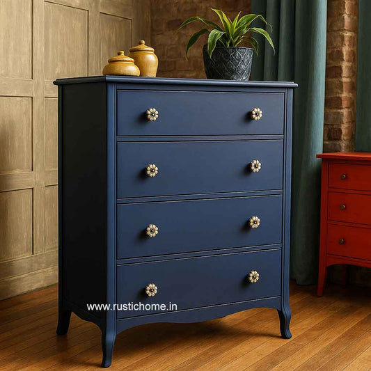 Painted Wooden Tall Chest Of Drawer