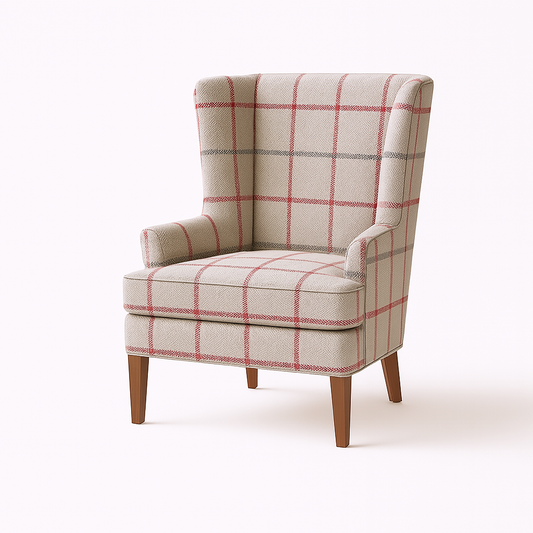 Cayden  White Check Wing Chair
