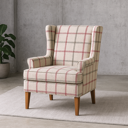 Cayden  White Check Wing Chair
