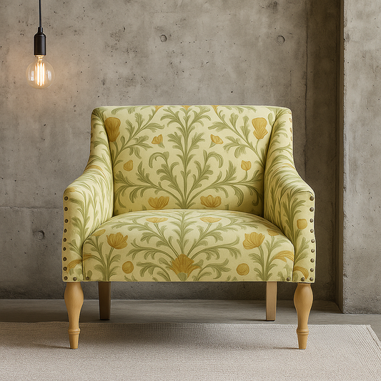 Fitzroy Printed Beige Velvet Accent Chair