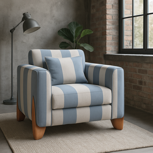 Cloud Beige And Blue Stripe Modern Accent Chair