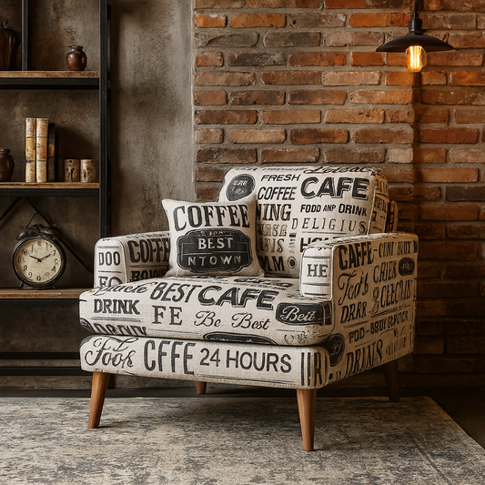 Coffee Charm Text Printed Accent Chair