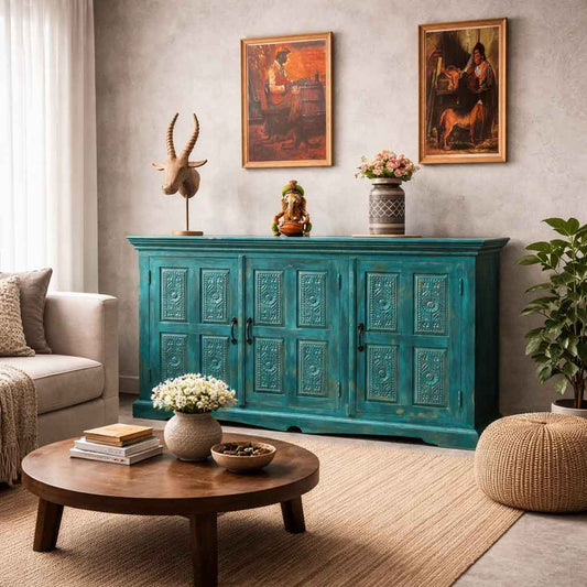 Turquoise Heritage Carved Sideboard