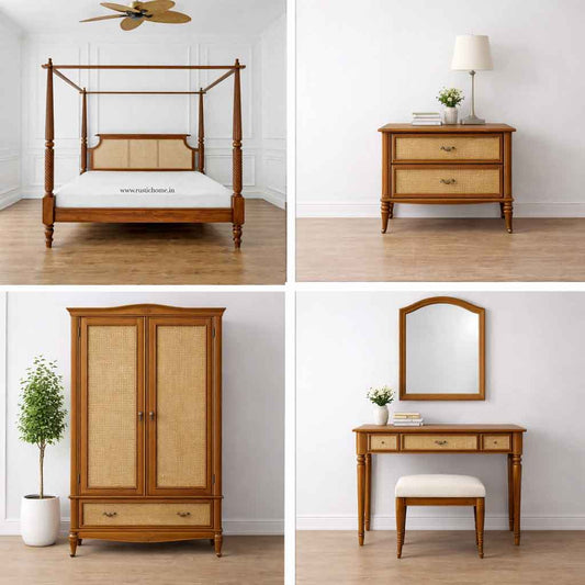 Tropical Poster Rattan Bedroom Set