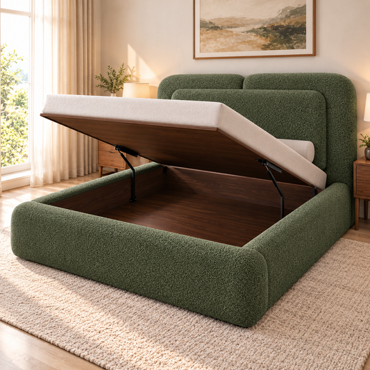 The Maybourne Green Boucle  Modern Luxury Upholstered Bed