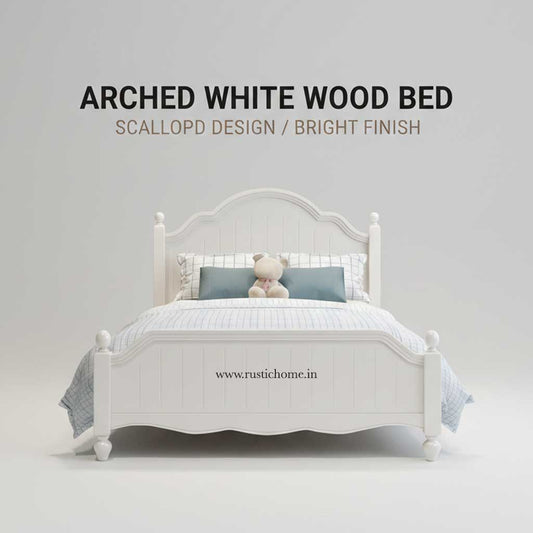 Arched White Wooden  Bed