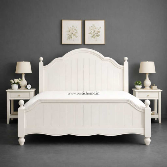 Arched White Wooden  Bed