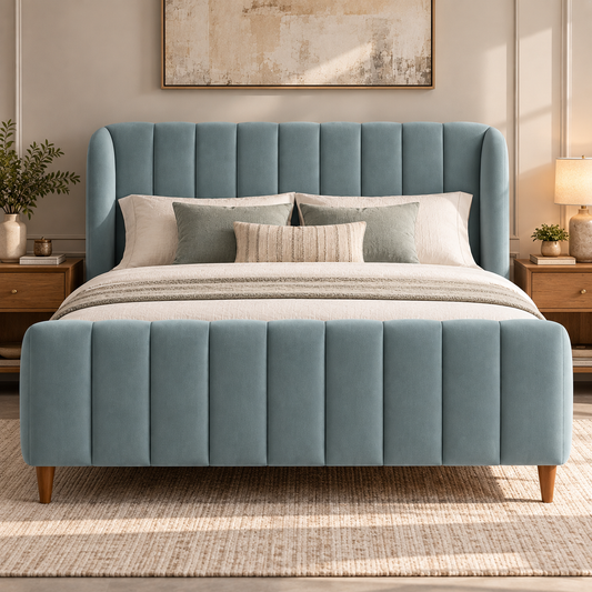 The Valentina Gray Velvet Modern Upholstered Bed