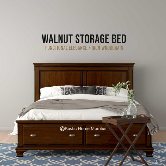 Walnut Front Drawer Storage  Bed