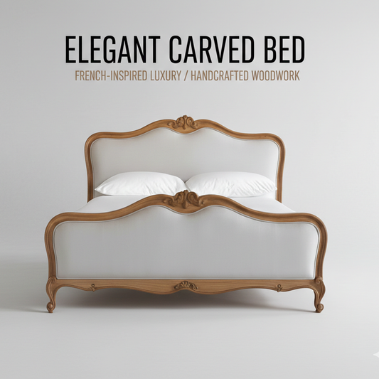 Elegant Carved Upholstered  Bed
