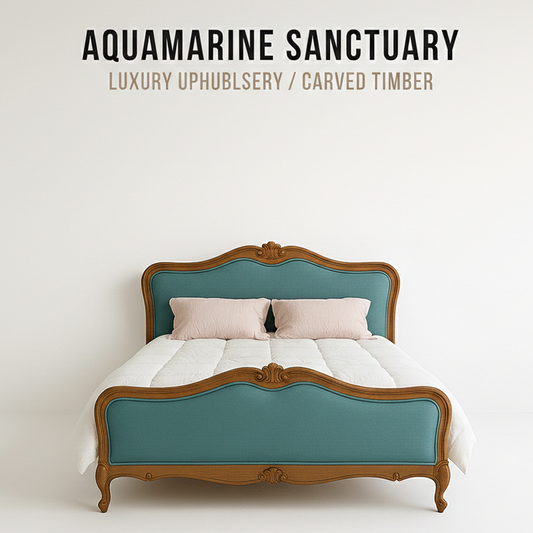 French Teal Upholstered  Bed