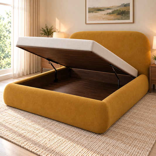 The Riviera Yellow Velvet Modern Upholstered Bed