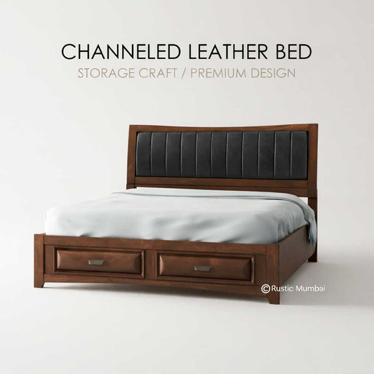 Channeled Leather Upholstered Bed