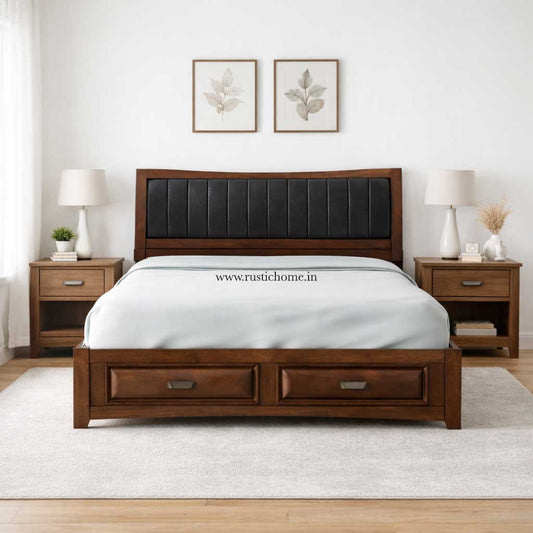 Channeled Leather Upholstered Bed