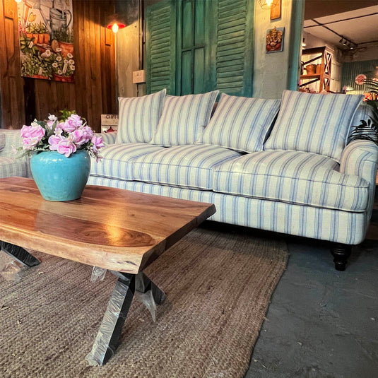 Blakeney Blue Stripe Printed Three Seater Sofa