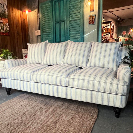 Blakeney Blue Stripe Printed Three Seater Sofa