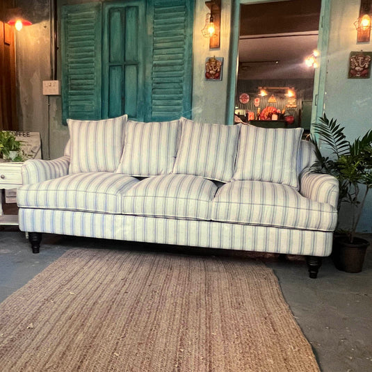 Blakeney Blue Stripe Printed Three Seater Sofa