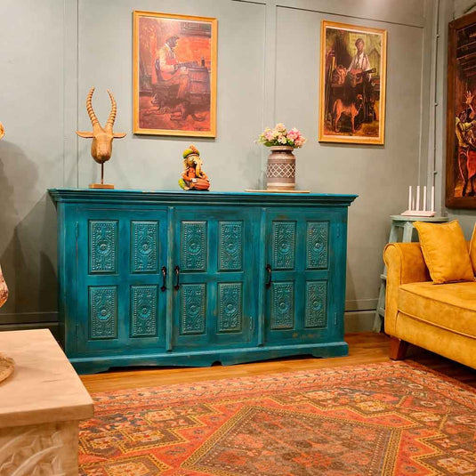 Turquoise Heritage Carved Sideboard