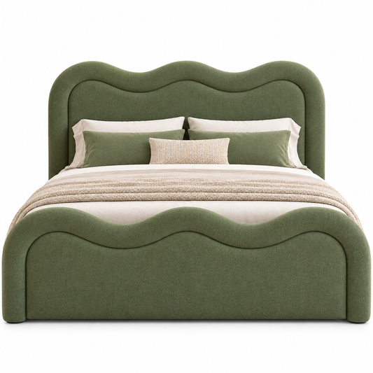 The Elara Green Velvet  Modern Luxury Upholstered Bed