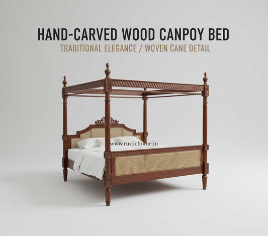 Hand Carved Wood Poster Bed