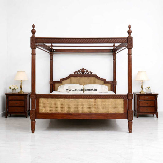 Hand Carved Wood Poster Bed