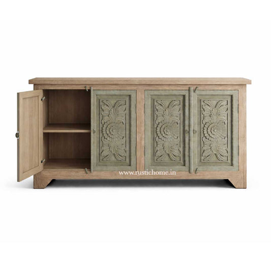 Rustic bloom Carved Storage Cabinet