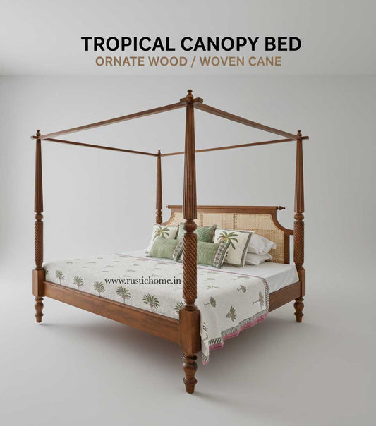 Tropical Poster Rattan  Bed