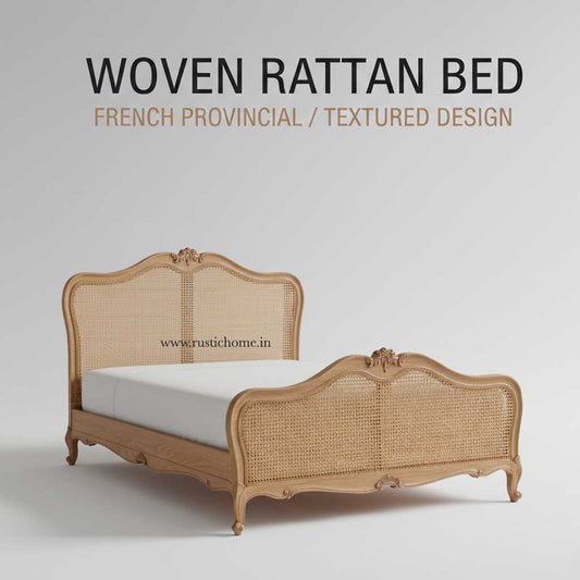 Woven French Rattan Wooden  Bed